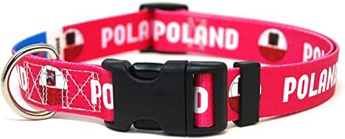 צווארון כלבים פולין | דגל פולין | אבזם שחרור מהיר | מיוצר ב- NJ, ארהב | לכלבים בינוניים | רוחב 3/4 אינץ